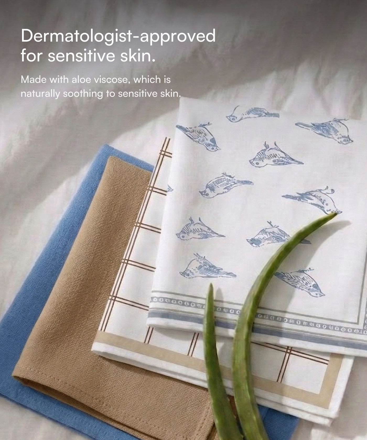 Aluvera Hand kerchief | Mirage Blue and Frozen Dew | 40 X 40 cm | Pack of 4