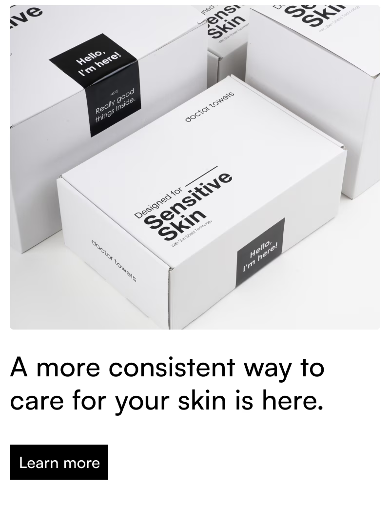 White box labeled 'Designed for Sensitive Skin' with branding on a white background