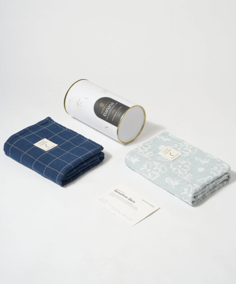 Banana Bath Towels - Blue Combo | Pack of 2 | 75 x 150 cm - Celebration Canister