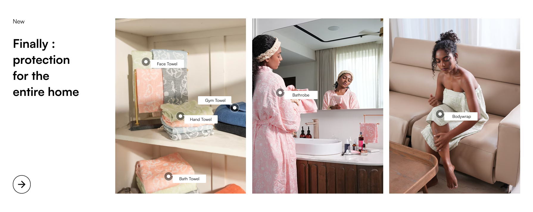 Promotional image for home protection products with a woman in a robe and another in a bathroom.