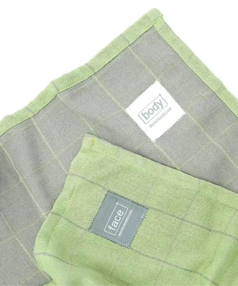 Showing dual zones in a towel with 'face' and 'body' labels on a towel